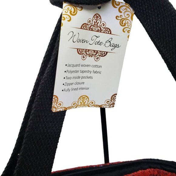 Walk By Faith Woven Tote Hand Bag Multicolored Zip Closure Red Orange 16 in NWT - Picture 5 of 10